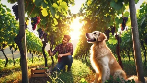 Dog in a vineyard