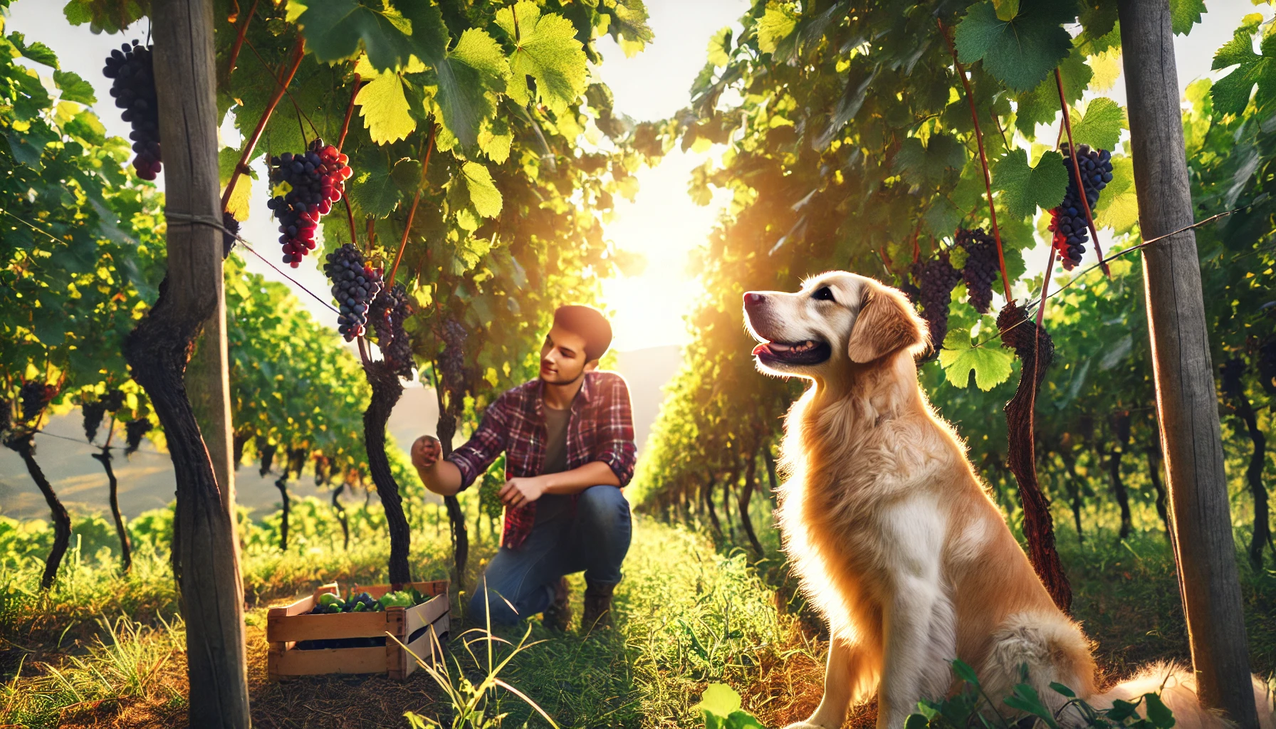 Dog in a vineyard