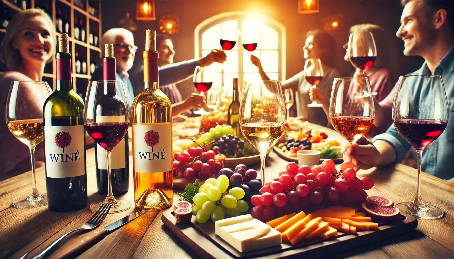 wine-tasting-bottles of red, white, and rosé wine arranged on a table.