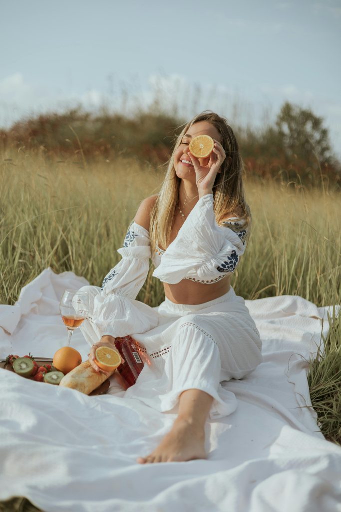 White Wine Tasting, a lady with a lemon